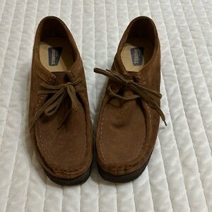 Clarks Brown Suede Wedge Heeled Loafers